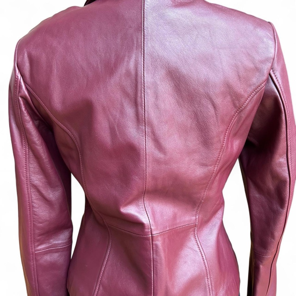 Vintage Burgundy Lamb Leather Jacket With Button … - image 4